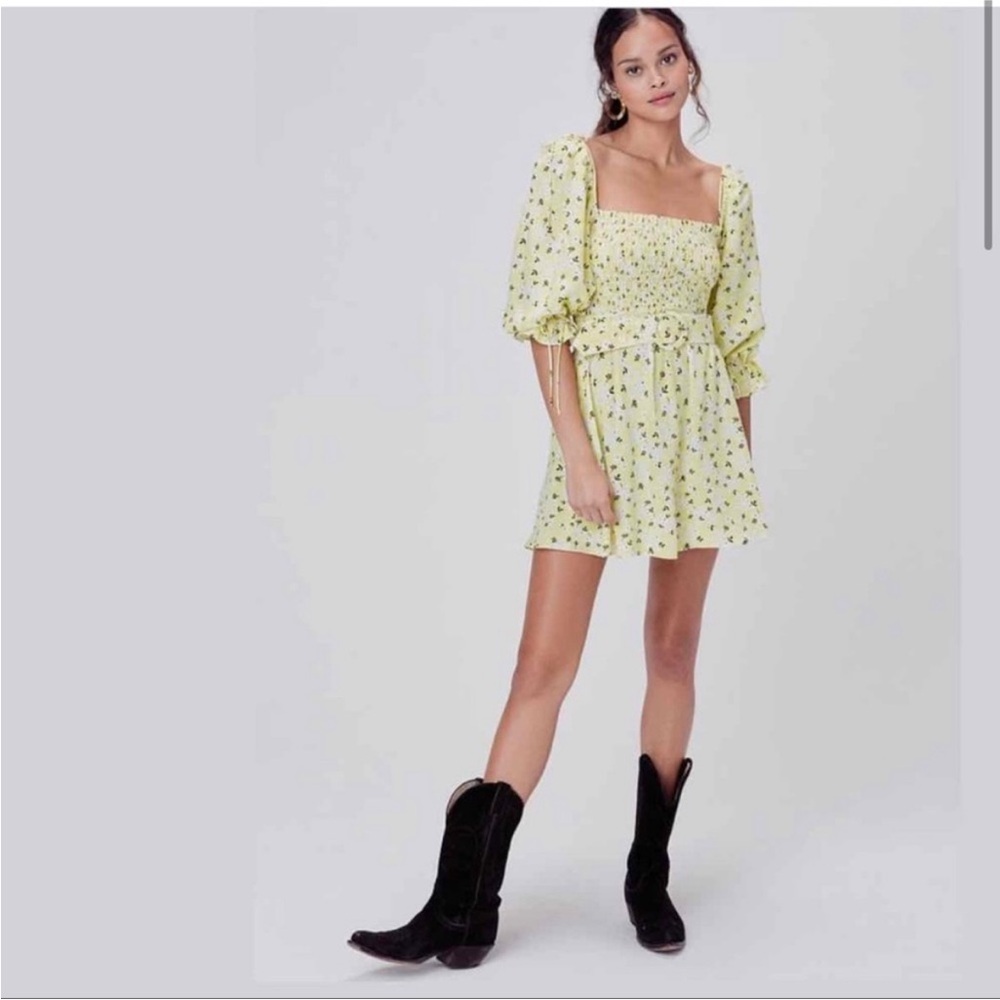 For Love & Lemons Lemon Floral Smocked Mini Dress